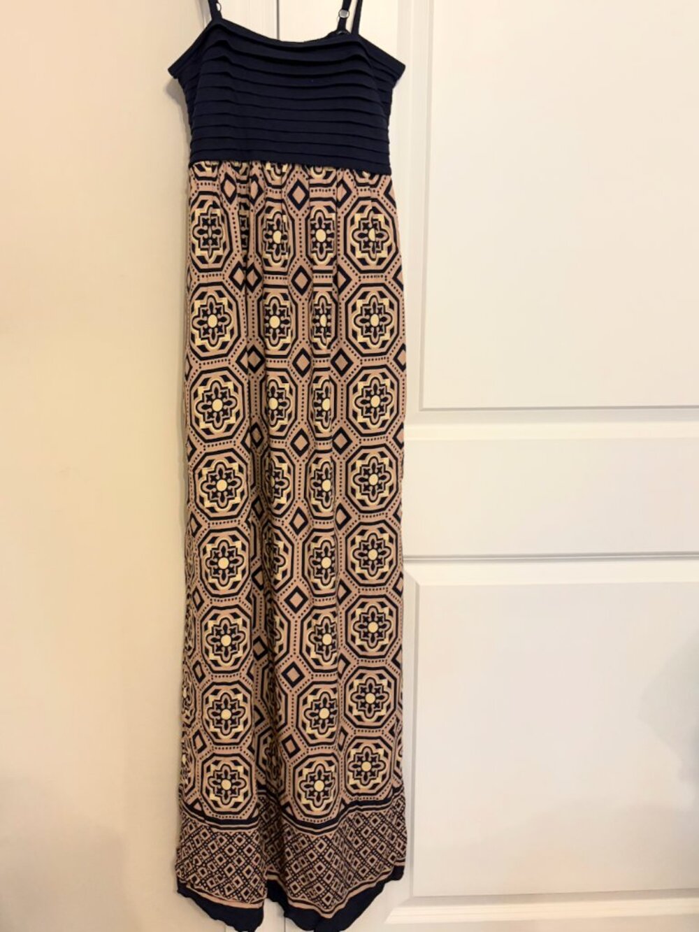 Lilka Anthropologie Geometric Cami Dress | XS | Navy & Peach - Picture 1 of 5